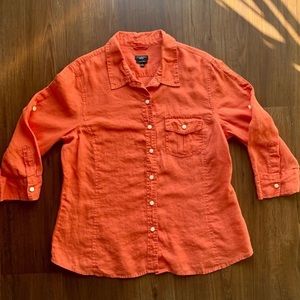 Talbots Pure Irish Linen button 3/4 slv blouse